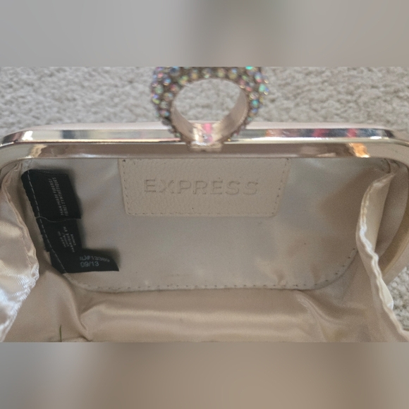 Express Ivory Satin Rhinestone Evening Clutch - Picture 10 of 12